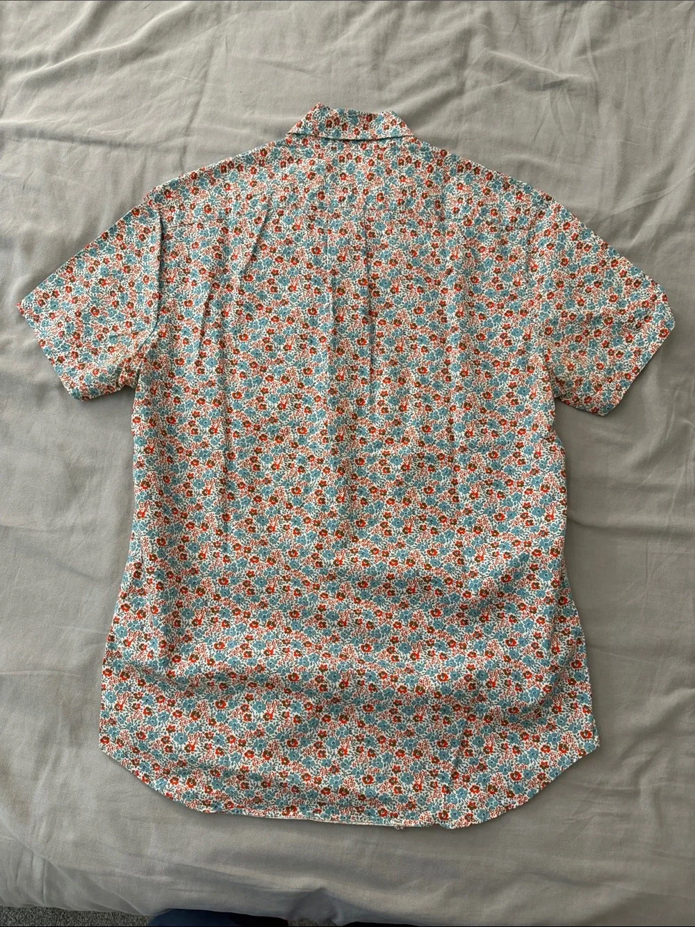 J. Crew Short-Sleeve Floral Button-Down in Teal and Red